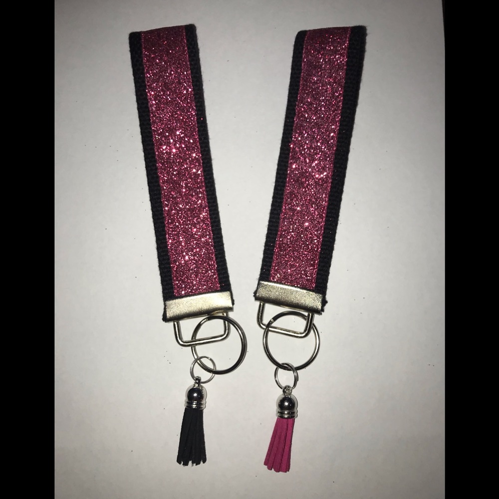 Black and dark pink glitter key fob